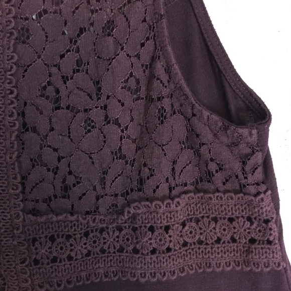 Eclipse Sleeveless Babydoll Top Womens Medium Plum Purple Eyelet Lace Split Back - Picture 8 of 9